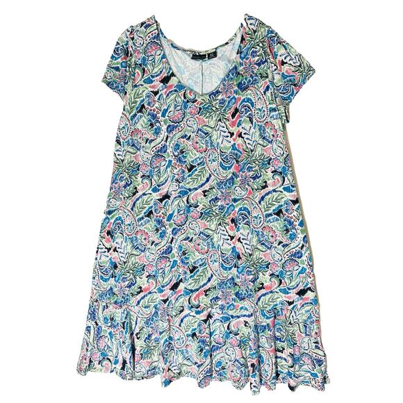 Rachel Zoe Sz 1X Colorful V-Neck Paisley Print Midi Ruffle Comfort Stretch Dress - Picture 1 of 9